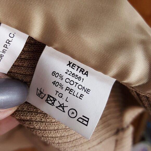 XETRA Womens Vest Large Tan Suede Tunic Open Stretch Knit Body Pockets - Picture 8 of 9